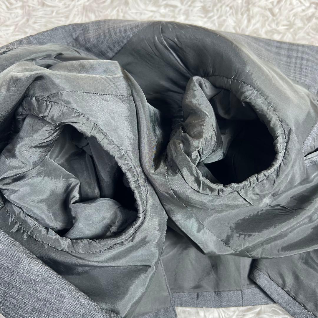 美品 リングジャケット セットアップスーツ チェック格子柄 グレー 44