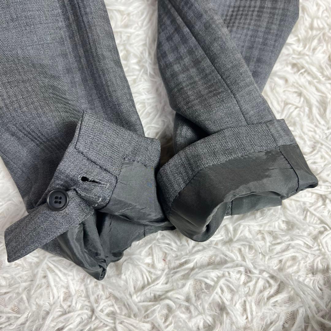 美品 リングジャケット セットアップスーツ チェック格子柄 グレー 44