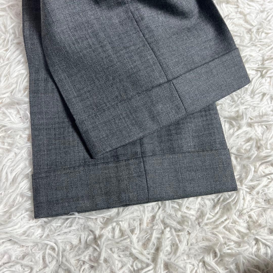 美品 リングジャケット セットアップスーツ チェック格子柄 グレー 44