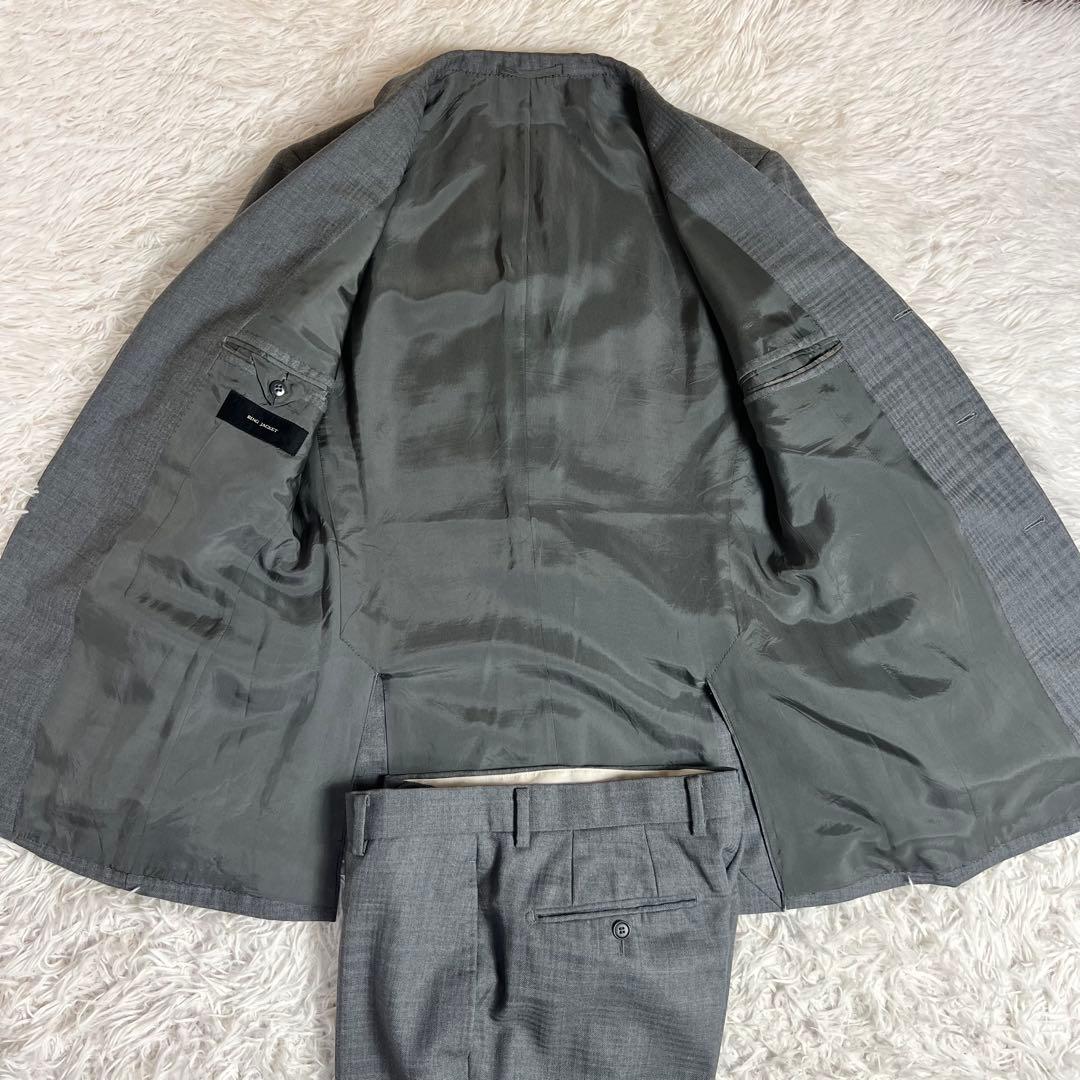 美品 リングジャケット セットアップスーツ チェック格子柄 グレー 44