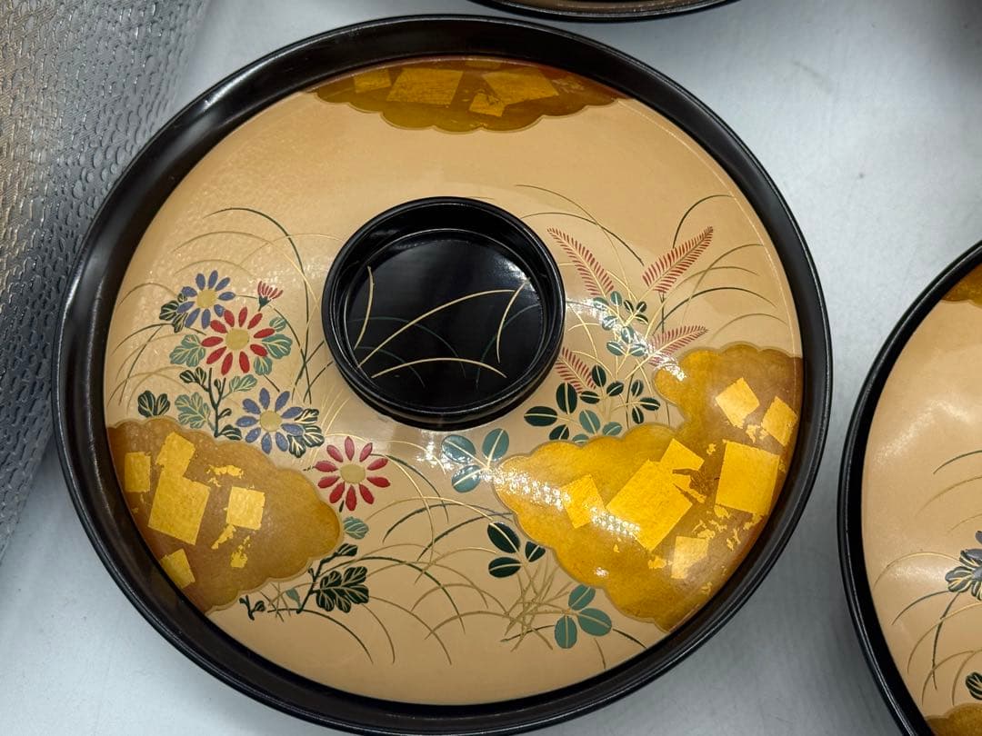 時代　輪島塗　蒔絵秋草紋菓子椀10点　木製　共箱　送料込み251221