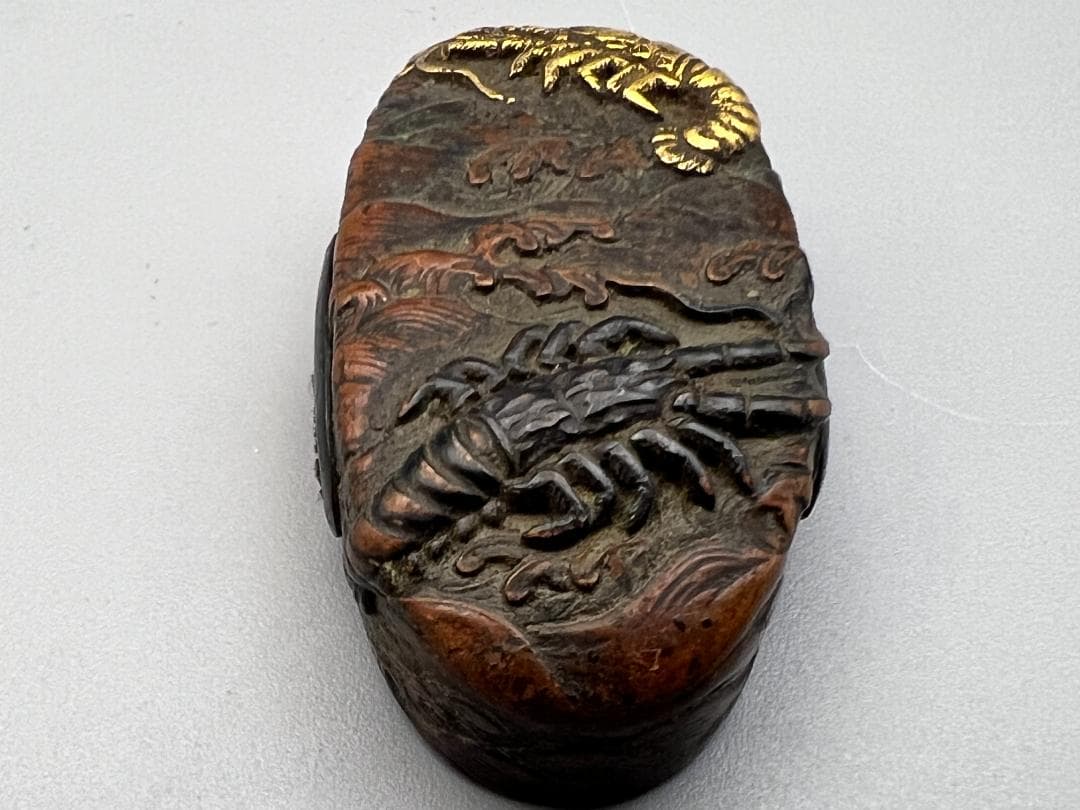 【海】江戸明治期　日本刀装具　獅子　蝦図　金象嵌　縁頭　3点　骨董品　美術品