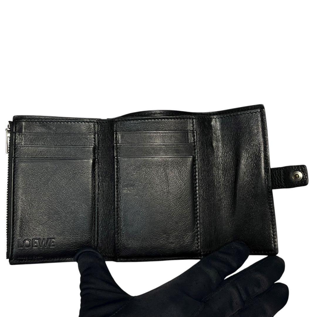 希少✨ロエベ バーティカルウォレット 三つ折り財布 アナグラム レザー 黒
