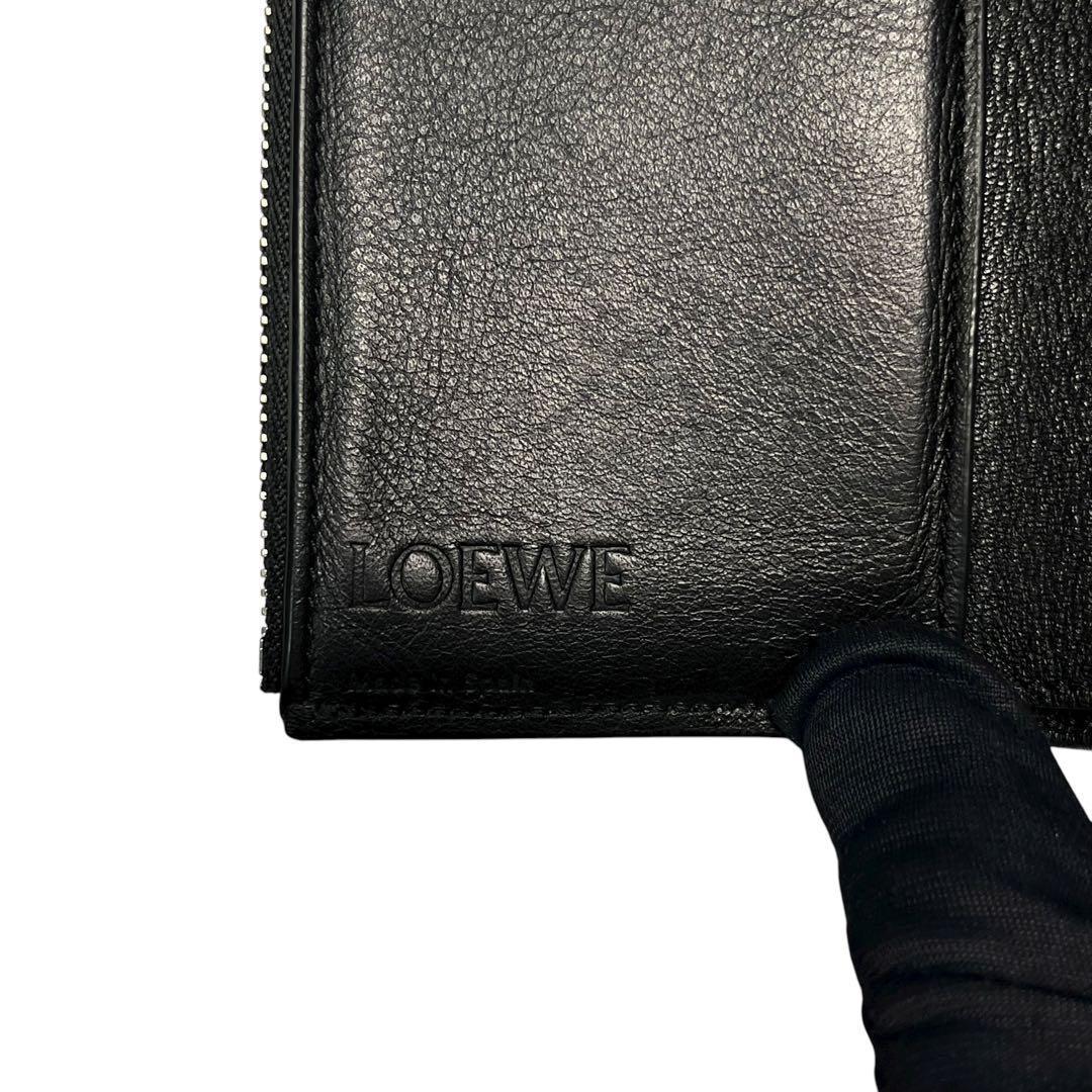 希少✨ロエベ バーティカルウォレット 三つ折り財布 アナグラム レザー 黒