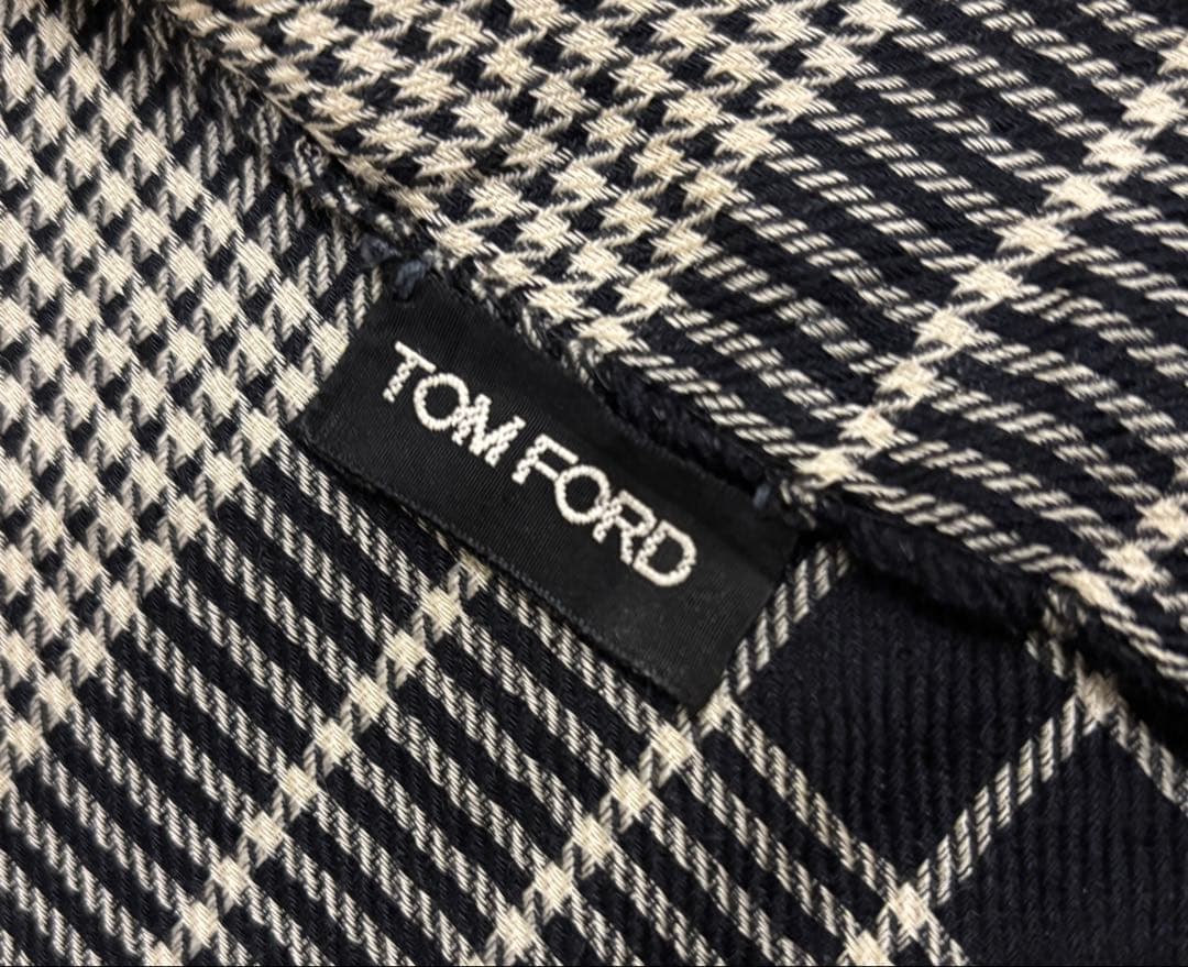 TOM FORD チェック柄マフラー ブラック/ホワイト