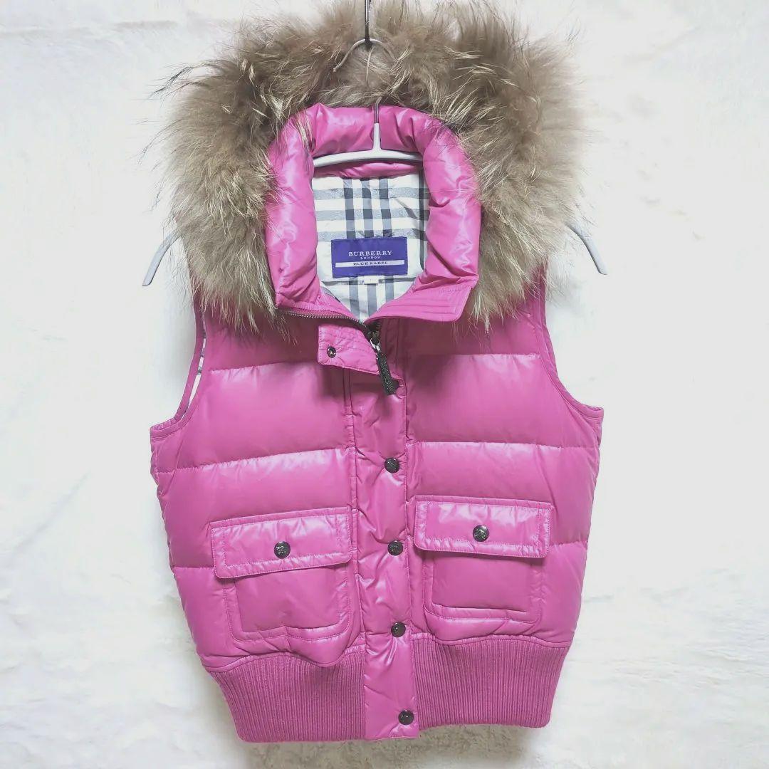 最終★美品♡バーバリーブルーレーベル♡ノバチェック♡水鳥天然羽毛♡ダウンベスト
