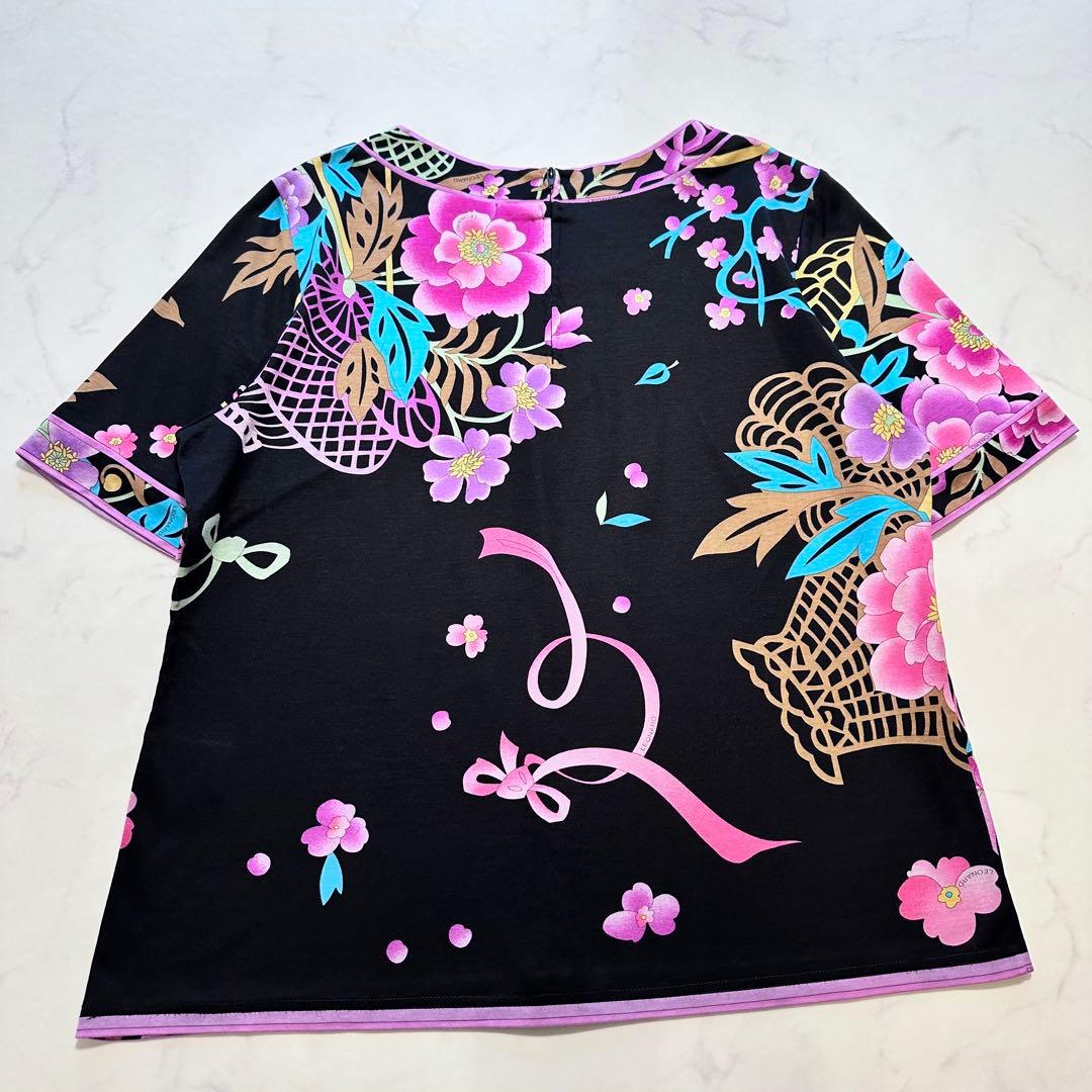 希少 XL✨LEONARD カットソー トリム 総柄 花柄 LL 黒 ピンク