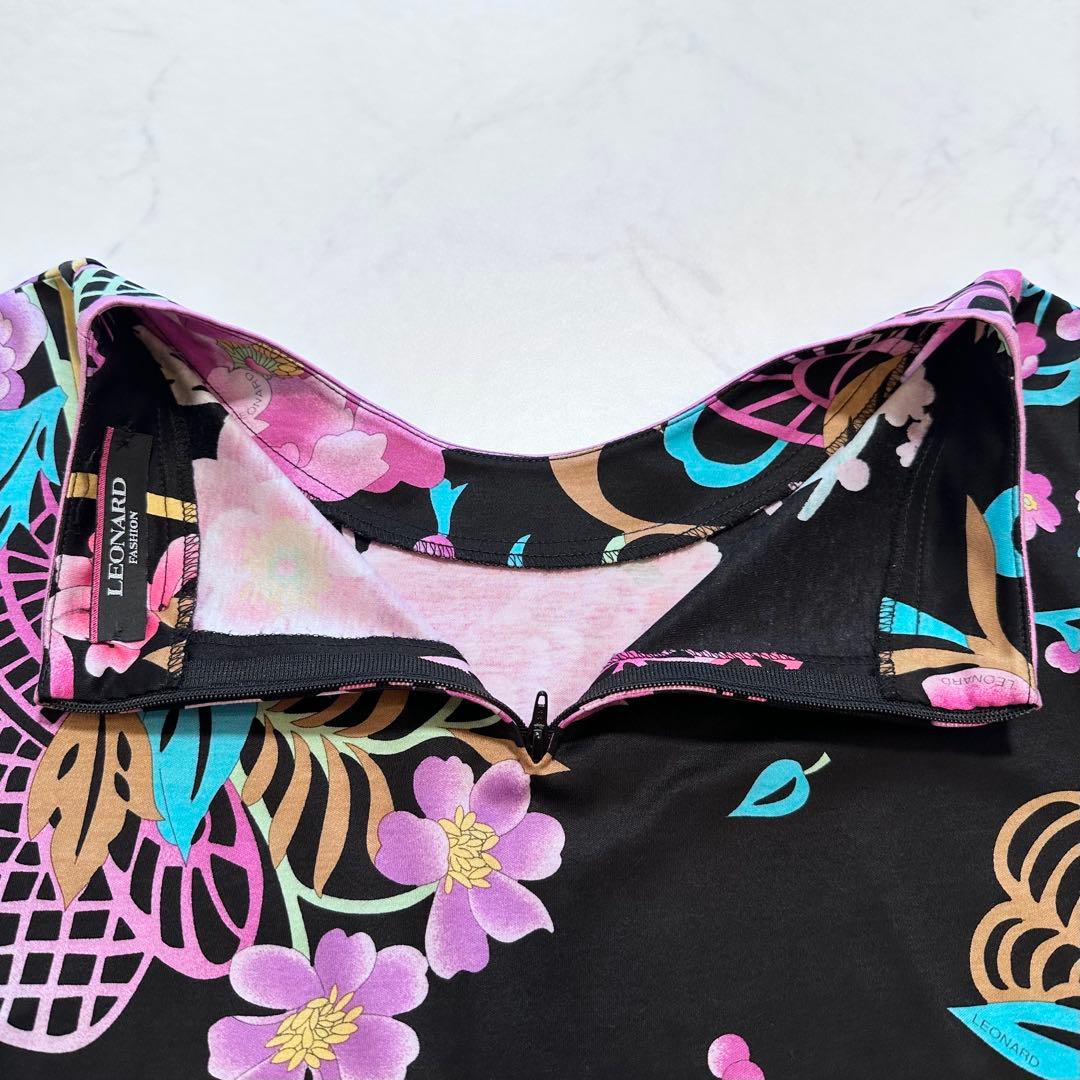 希少 XL✨LEONARD カットソー トリム 総柄 花柄 LL 黒 ピンク