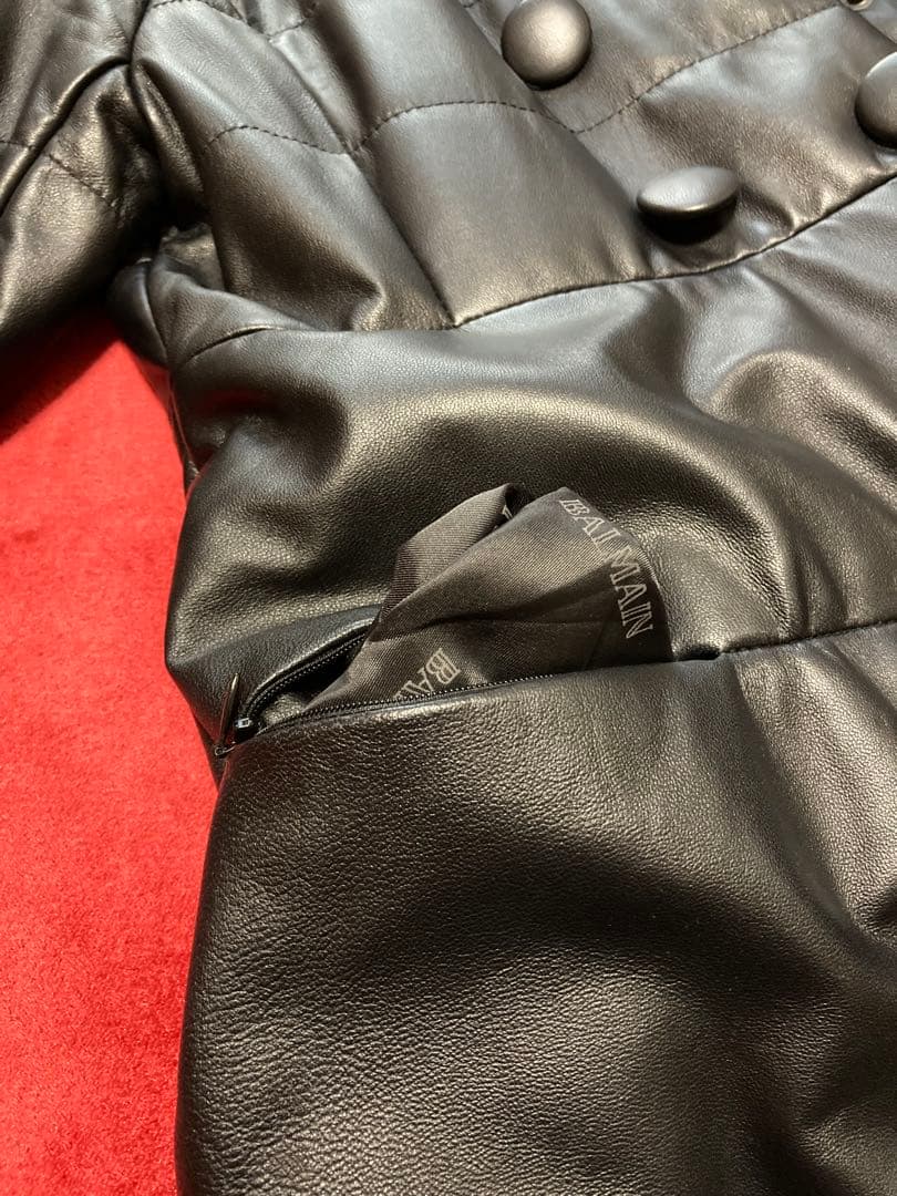 バルマン　ラムレザーロングコート　ダブル