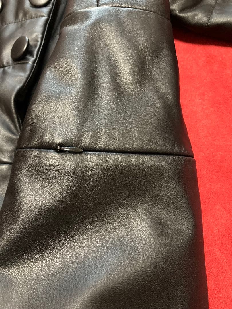 バルマン　ラムレザーロングコート　ダブル