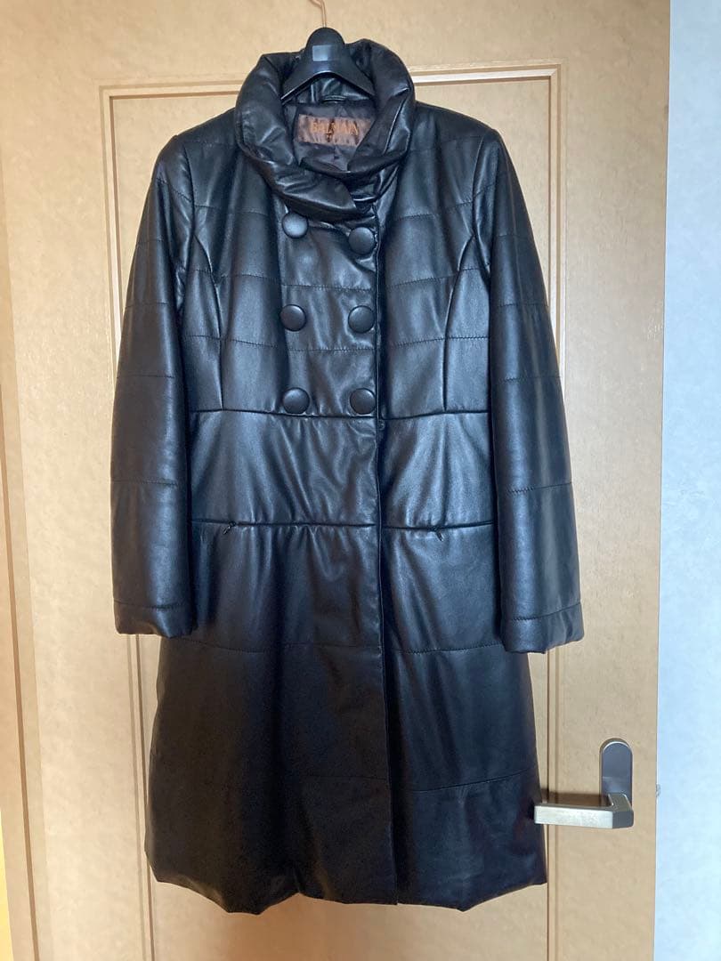 バルマン　ラムレザーロングコート　ダブル