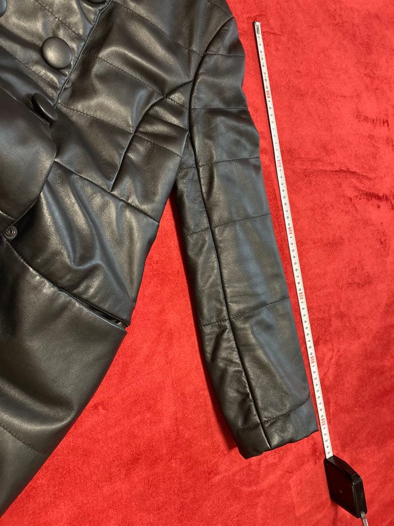 バルマン　ラムレザーロングコート　ダブル