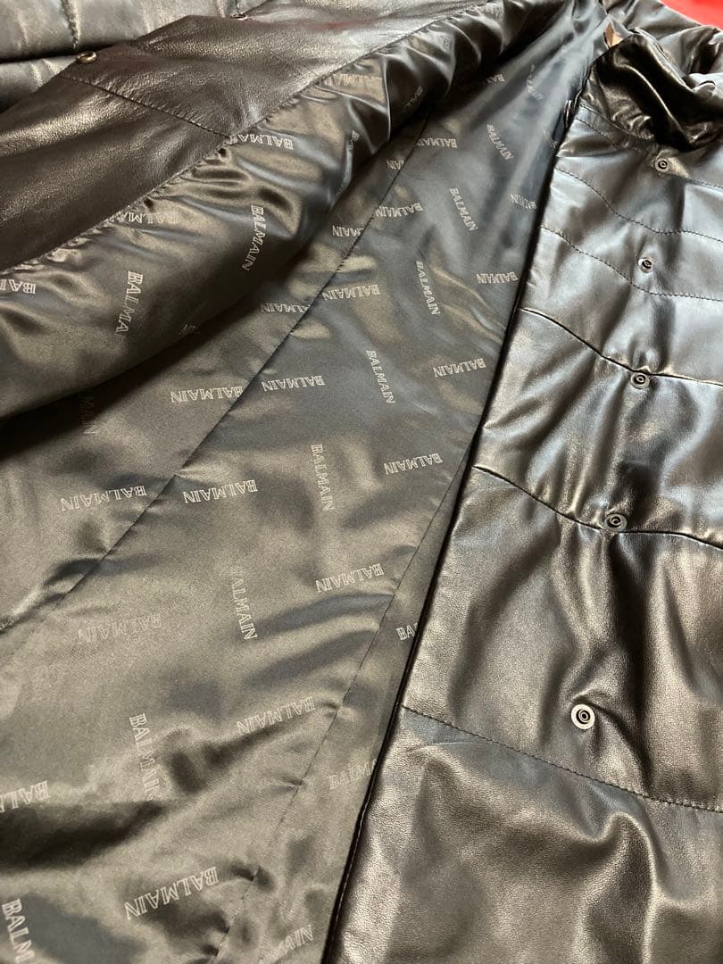 バルマン　ラムレザーロングコート　ダブル