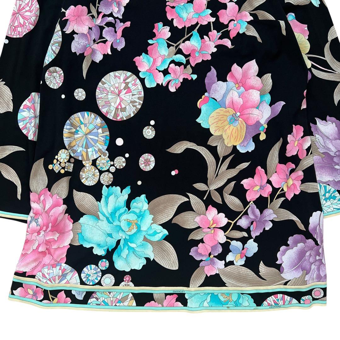 LEONARD　レオナール　花柄　チュニックブラウス　カンカン　ストレッチ　42