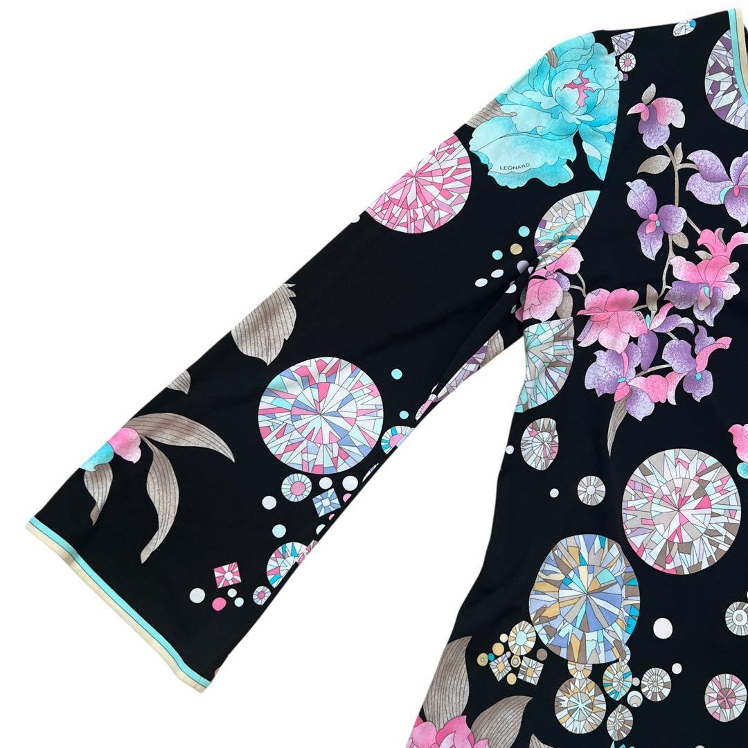 LEONARD　レオナール　花柄　チュニックブラウス　カンカン　ストレッチ　42