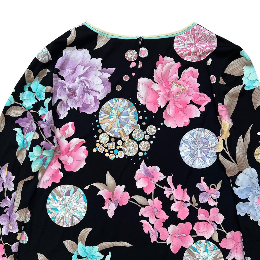 LEONARD　レオナール　花柄　チュニックブラウス　カンカン　ストレッチ　42