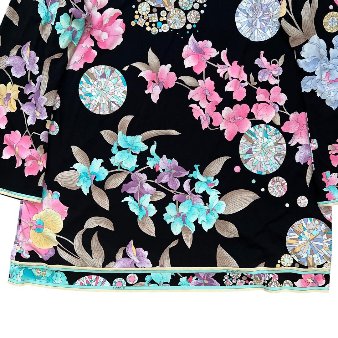 LEONARD　レオナール　花柄　チュニックブラウス　カンカン　ストレッチ　42