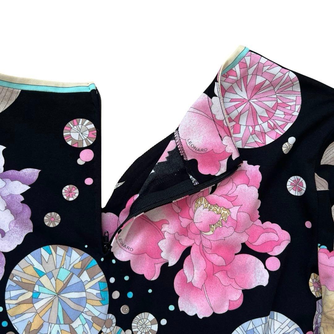 LEONARD　レオナール　花柄　チュニックブラウス　カンカン　ストレッチ　42