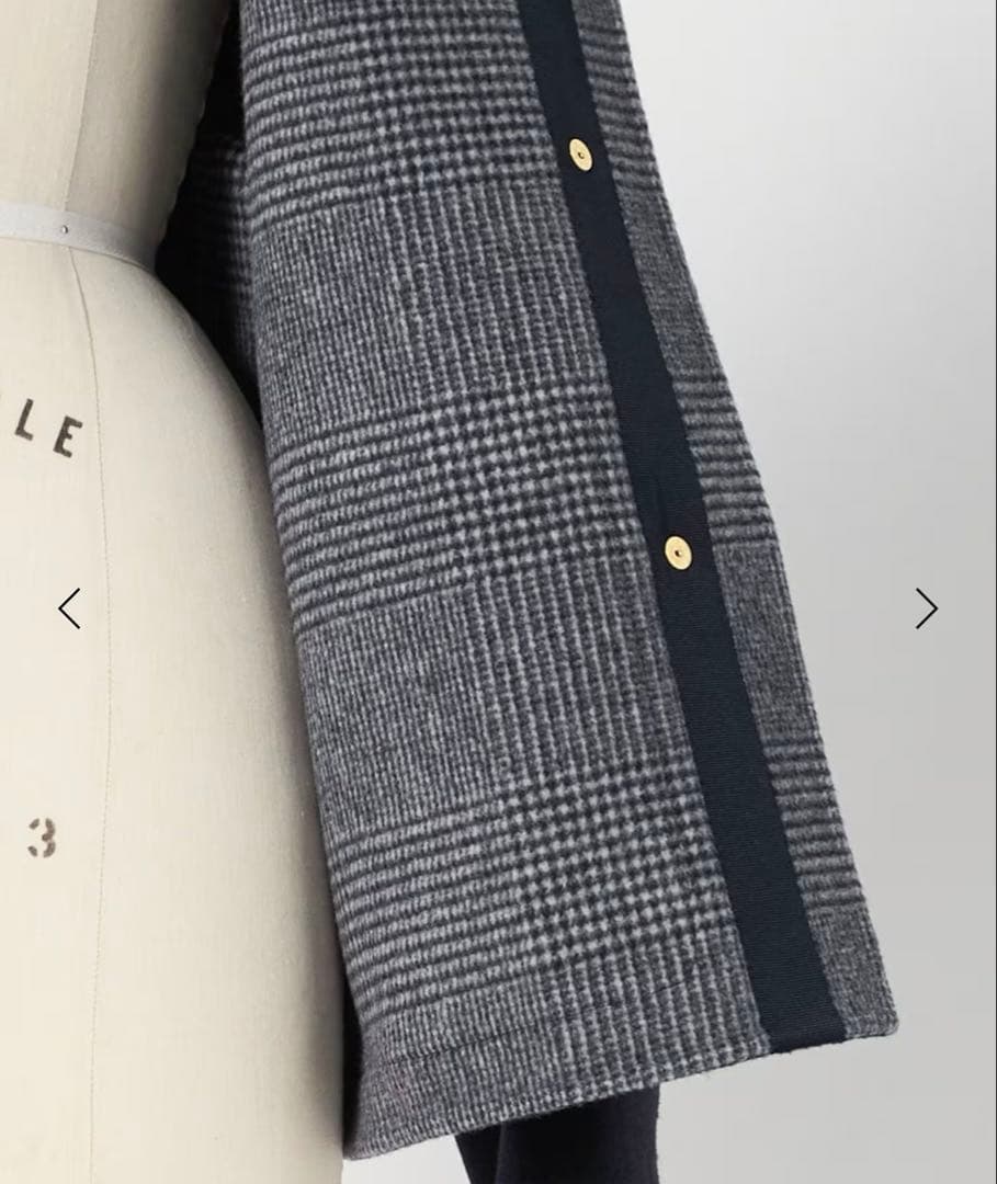 裏地チェック 今季 Drawer ビーバーケヌキノーカラージャケット コート36