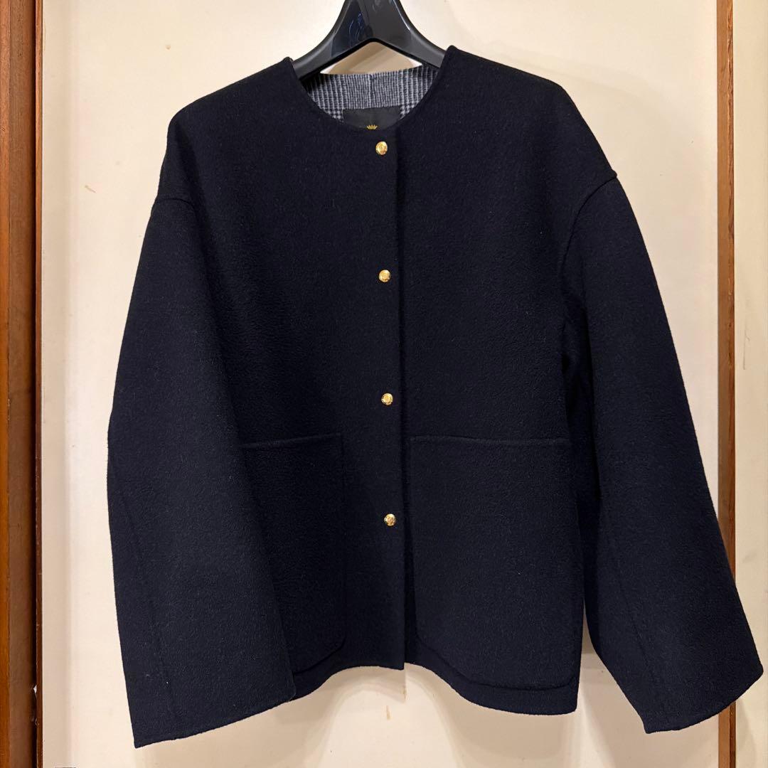 裏地チェック 今季 Drawer ビーバーケヌキノーカラージャケット コート36