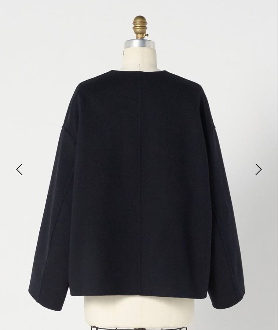 裏地チェック 今季 Drawer ビーバーケヌキノーカラージャケット コート36