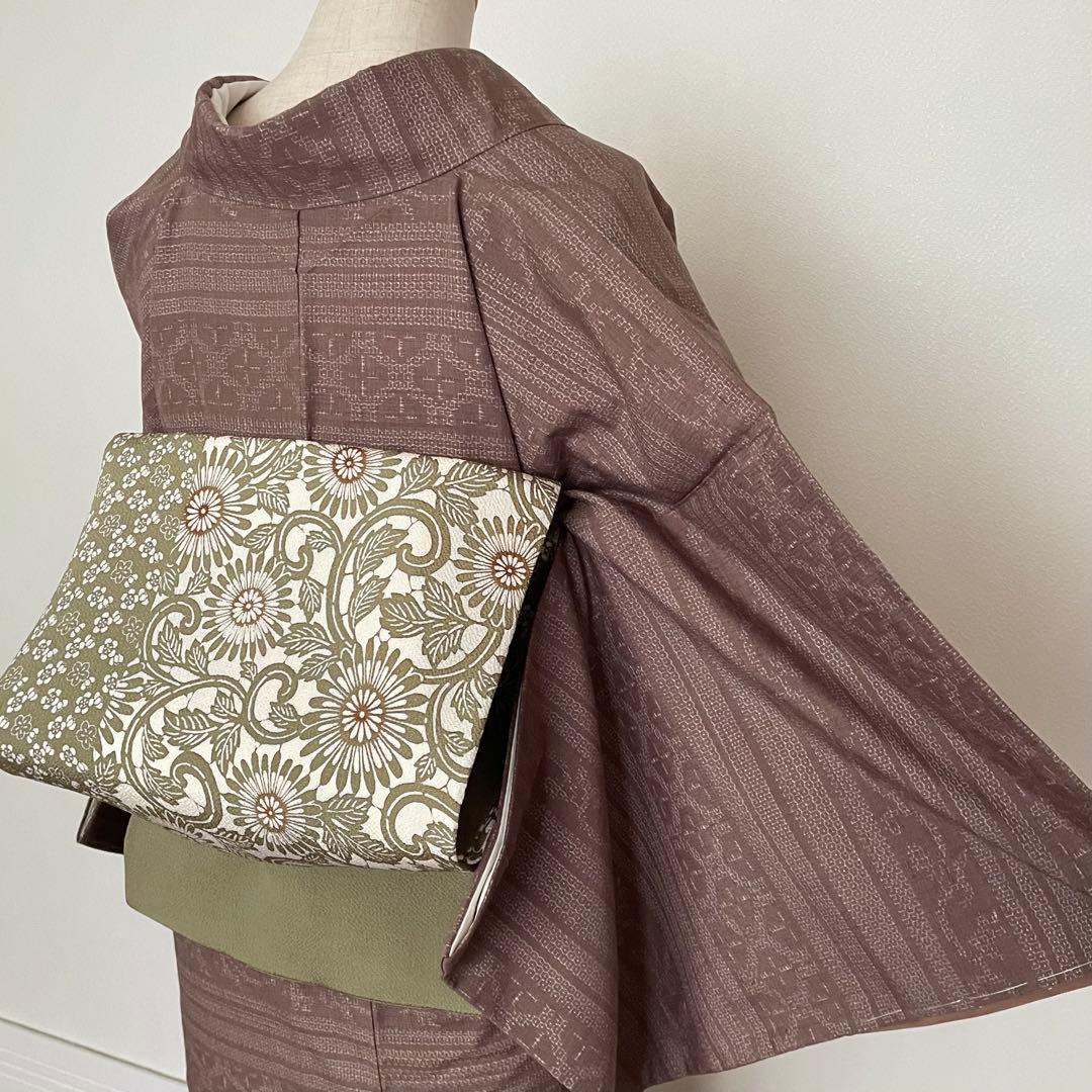 しつけ付き 本場結城紬 モカ茶 真綿亀甲絣正絹小紋着物