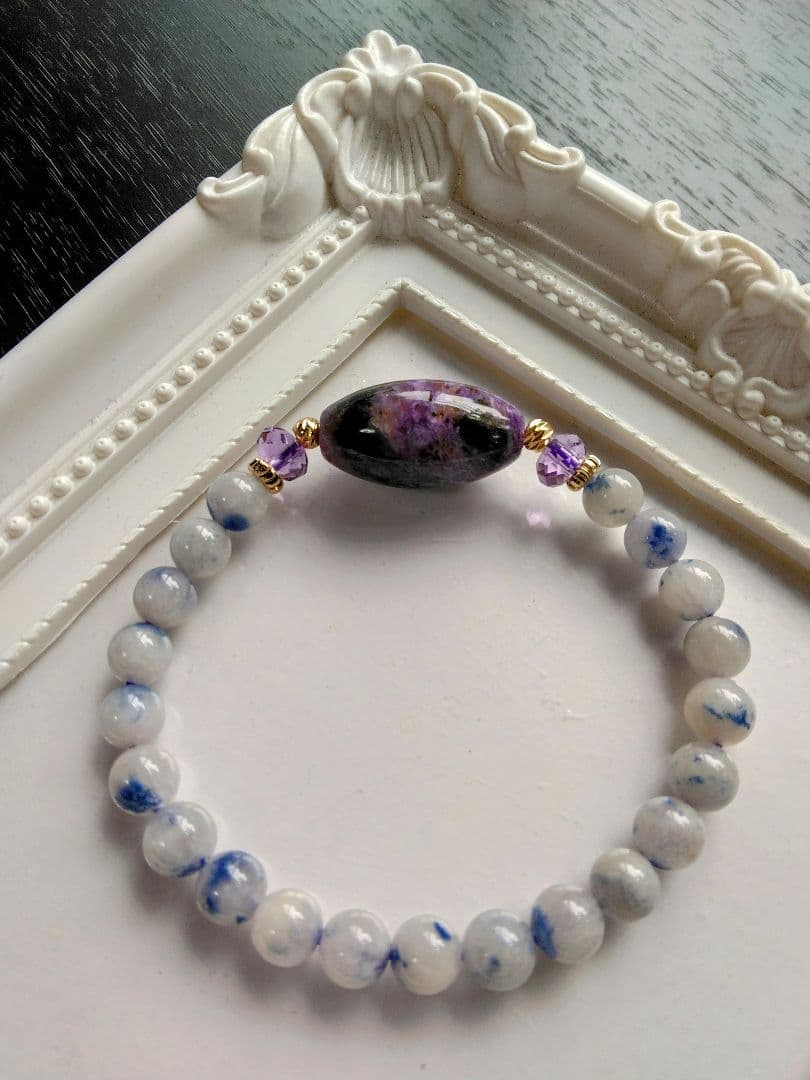 チャロアイト天珠❇天珠ブレスレット⭐龍神λ天然水晶⭐手彫り⭐諏訪大社