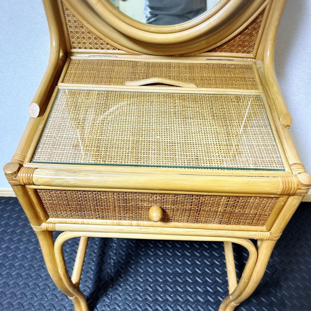 【良品】レトロ　ヴィンテージ　ラタンドレッサー　スツール　鏡台　化粧台　家具