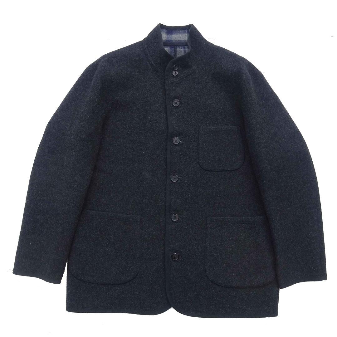 Papasパパス＋アンゴラ&カシミヤ混ウールジャケットダブルフェィス灰×チェック