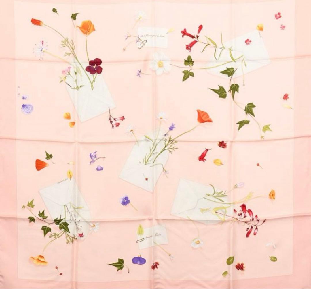 エルメス　スカーフ　シルク　90 花　手紙