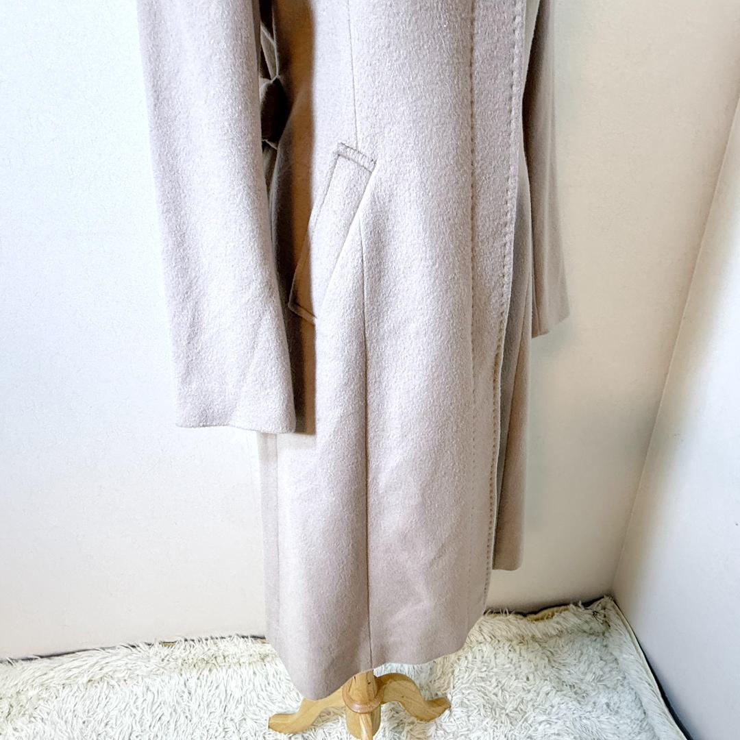 美品AKT&TMカシミヤ100ロングコートブルーフォックスファー襟ベージュ