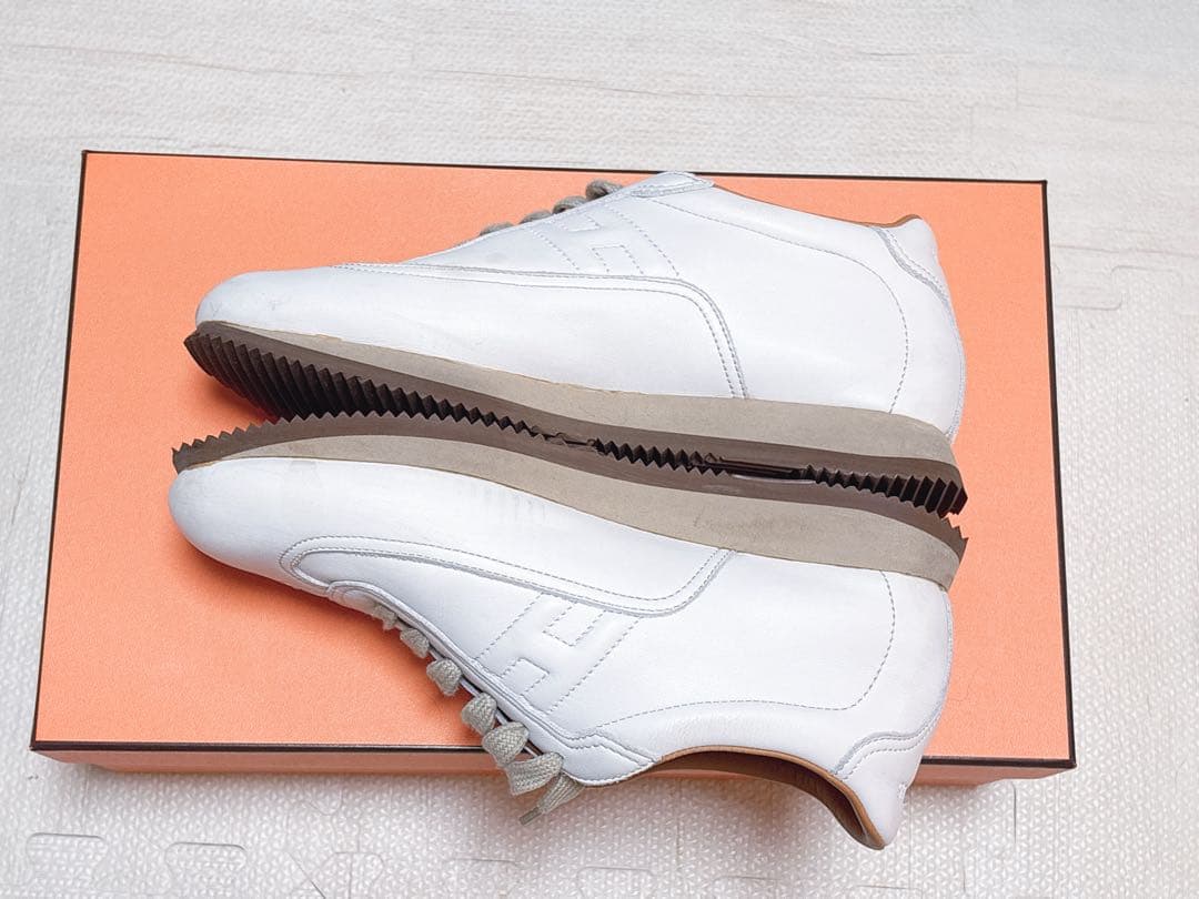 HERMESエルメス クイック ローカットレザースニーカー ネイビー38 1/2