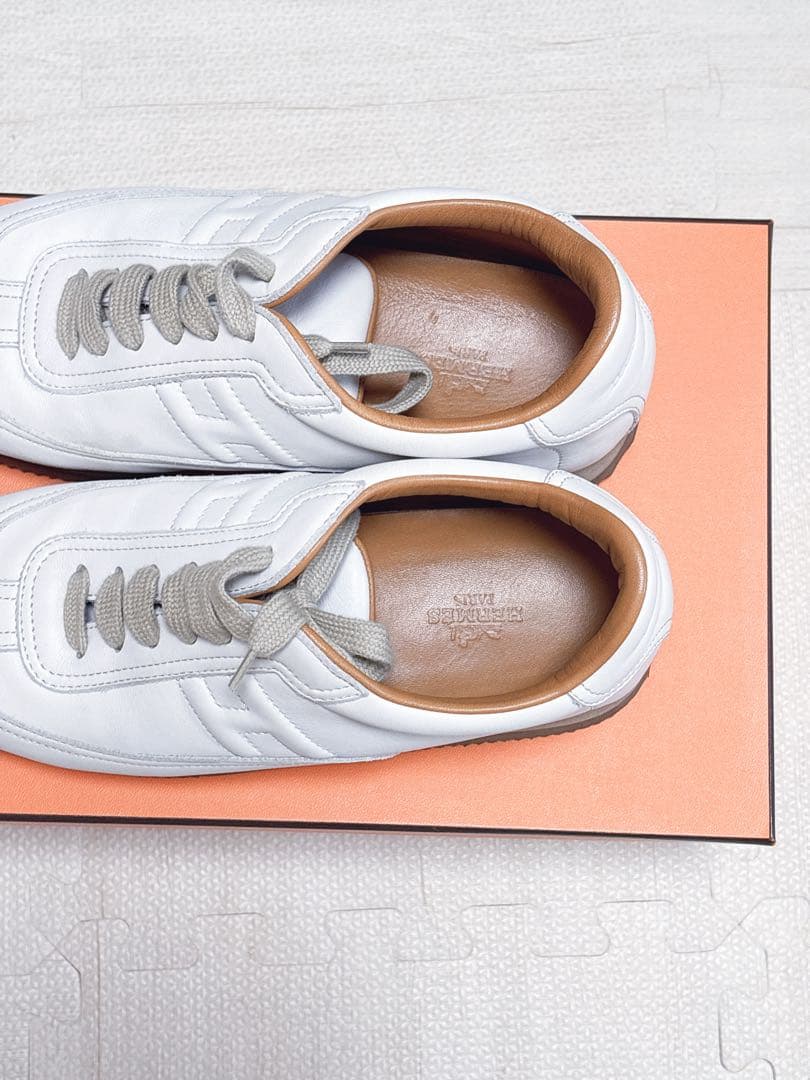 HERMESエルメス クイック ローカットレザースニーカー ネイビー38 1/2