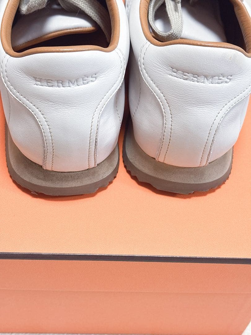 HERMESエルメス クイック ローカットレザースニーカー ネイビー38 1/2