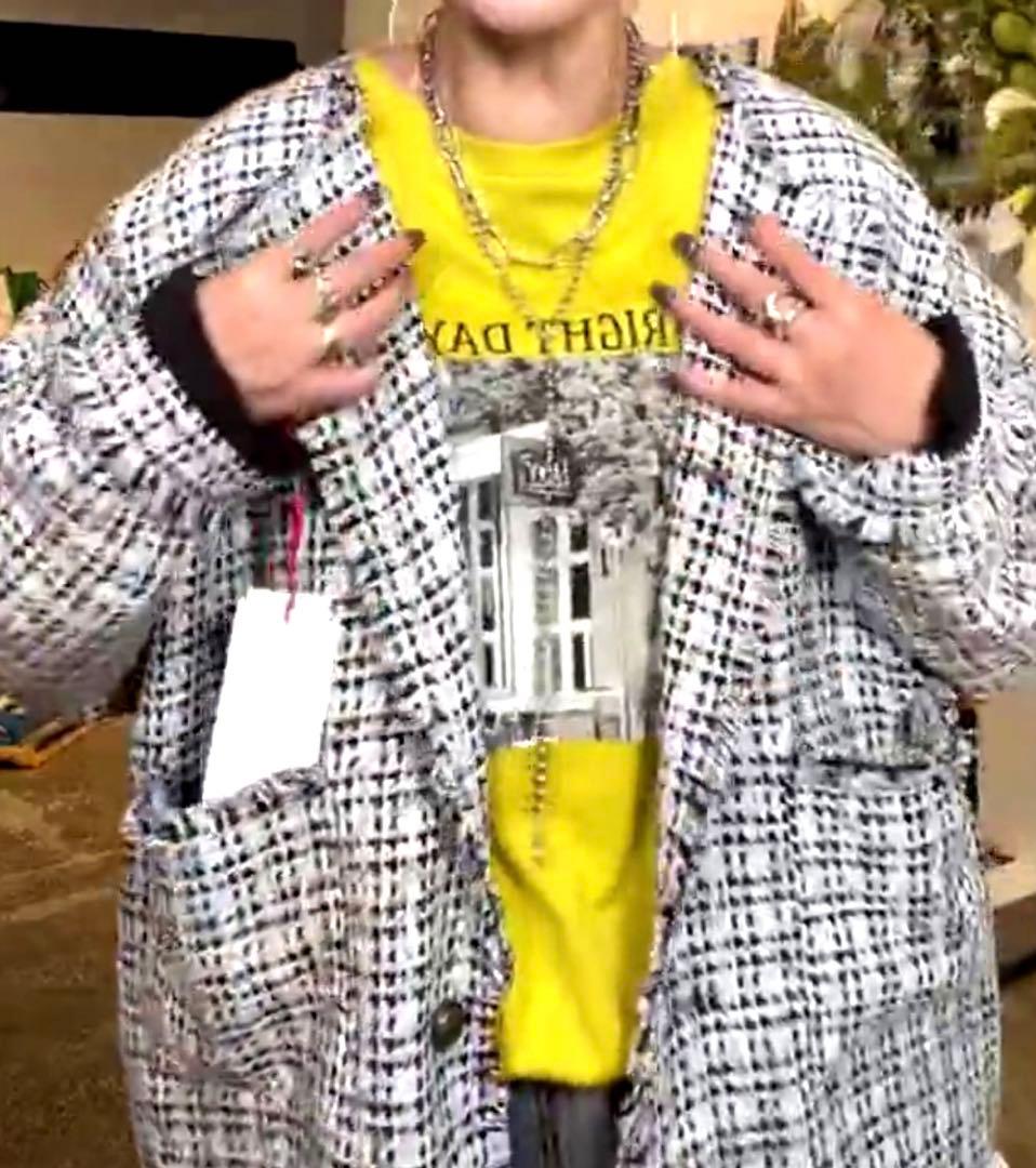 Dignite collierノーカラーツイードジャケット