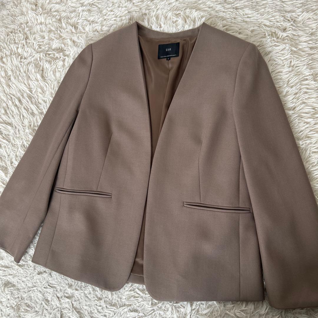 美品　23区 ノーカラージャケット 44 大きいサイズ