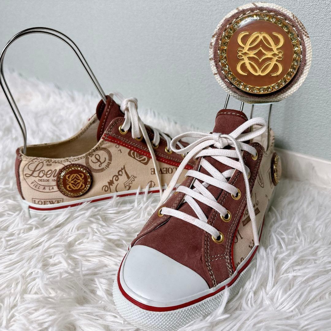 極美品✨LOEWE スニーカー キャンバス ロゴ金具 ローカット 36 23cm