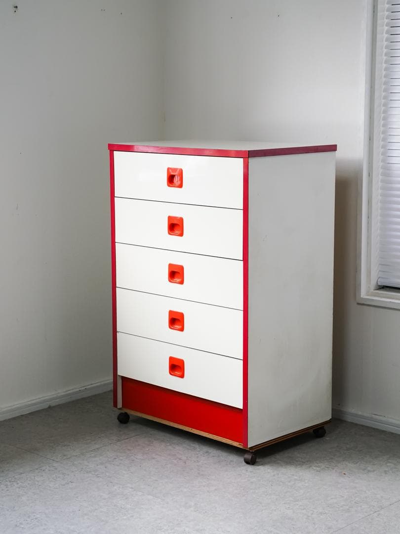 ヴィンテージ 5段チェスト/収納 キャスター付 スペースエイジ レトロポップ