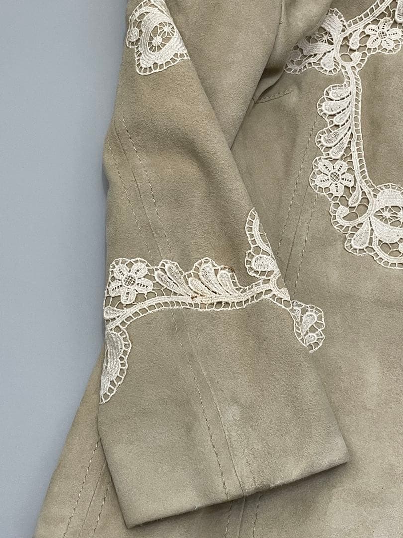 DOLCE&GABBANA ベージュ　スエード　レース　スタンドカラージャケット