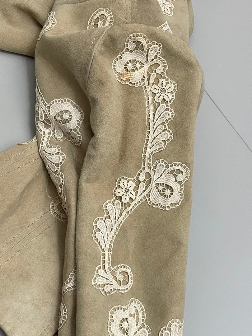 DOLCE&GABBANA ベージュ　スエード　レース　スタンドカラージャケット