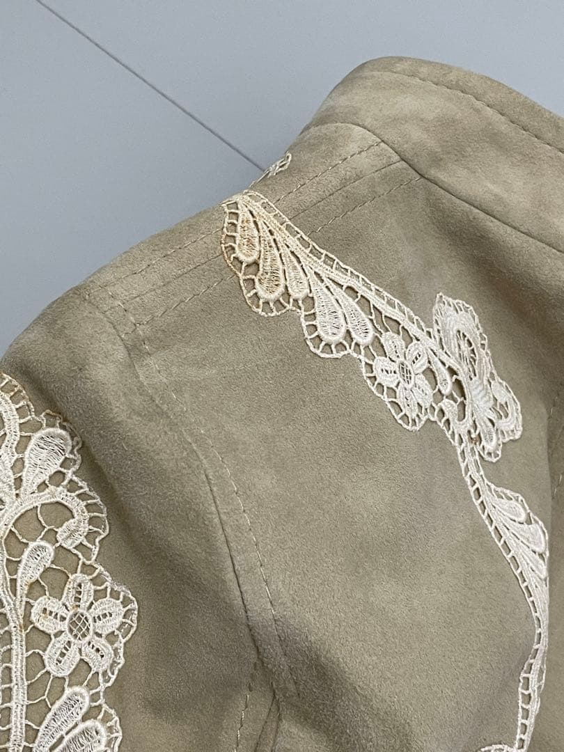 DOLCE&GABBANA ベージュ　スエード　レース　スタンドカラージャケット
