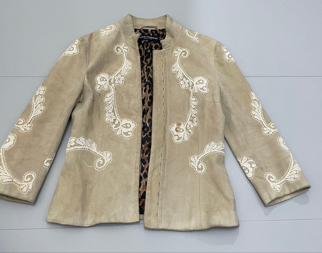 DOLCE&GABBANA ベージュ　スエード　レース　スタンドカラージャケット