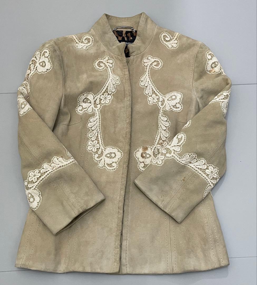 DOLCE&GABBANA ベージュ　スエード　レース　スタンドカラージャケット