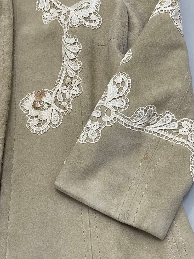 DOLCE&GABBANA ベージュ　スエード　レース　スタンドカラージャケット