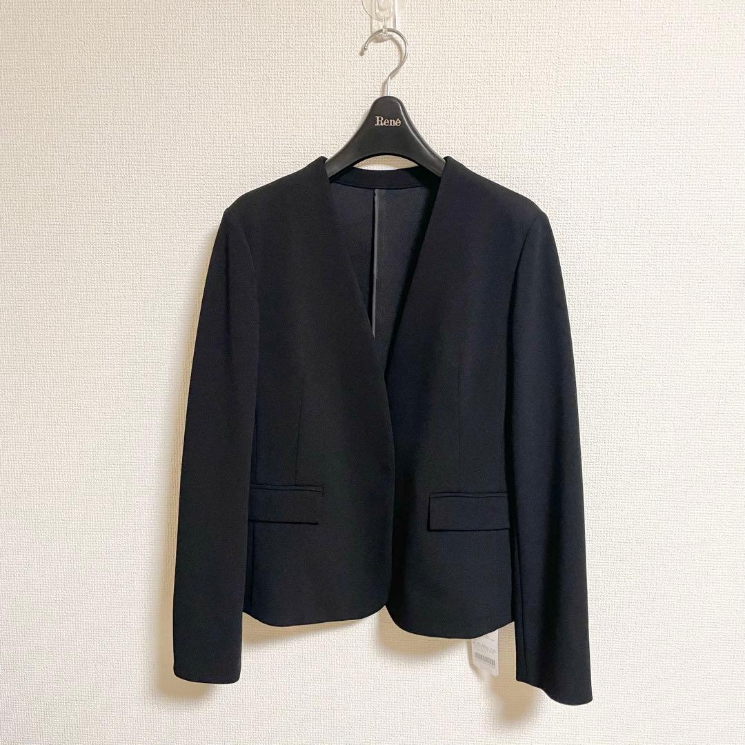 【新品】ノーリーズ ウォッシャブル カットジョーゼット ノーカラージャケット 黒