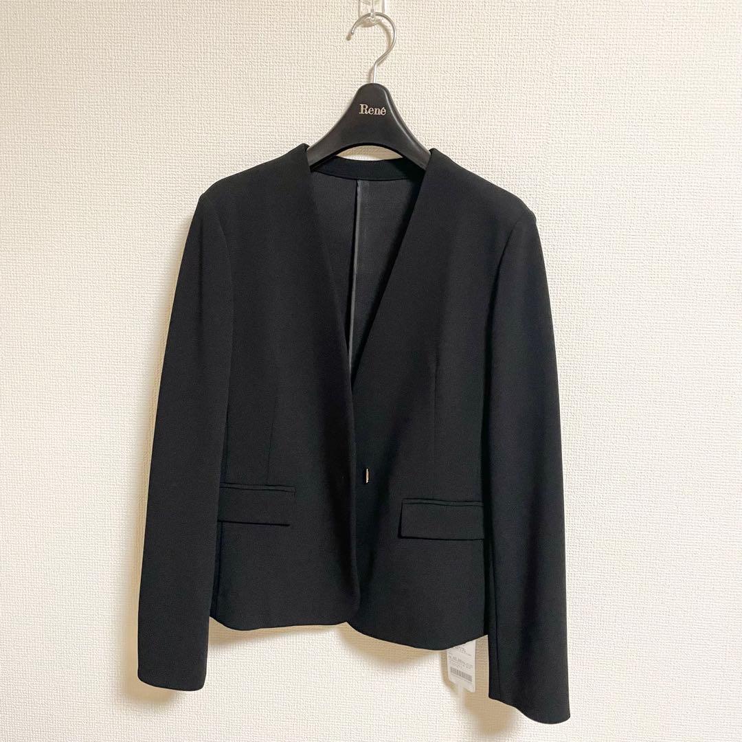 【新品】ノーリーズ ウォッシャブル カットジョーゼット ノーカラージャケット 黒