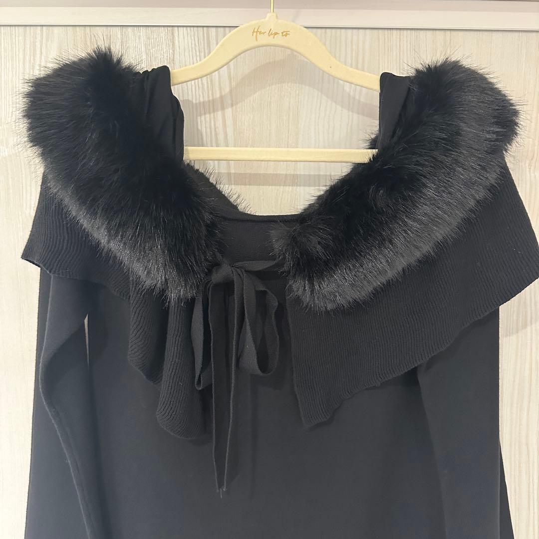 ワンピース Herlipto Ritz Faux Fur Mini Dress black