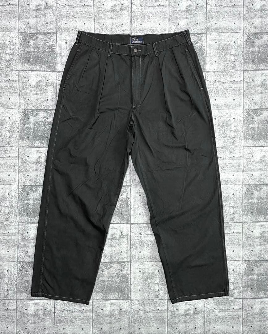 80s POLOラルフローレン ポロチノ 旧タグ USA製 タック ブラック後染