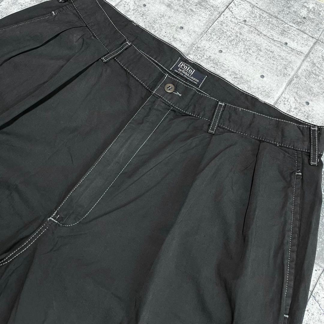 80s POLOラルフローレン ポロチノ 旧タグ USA製 タック ブラック後染