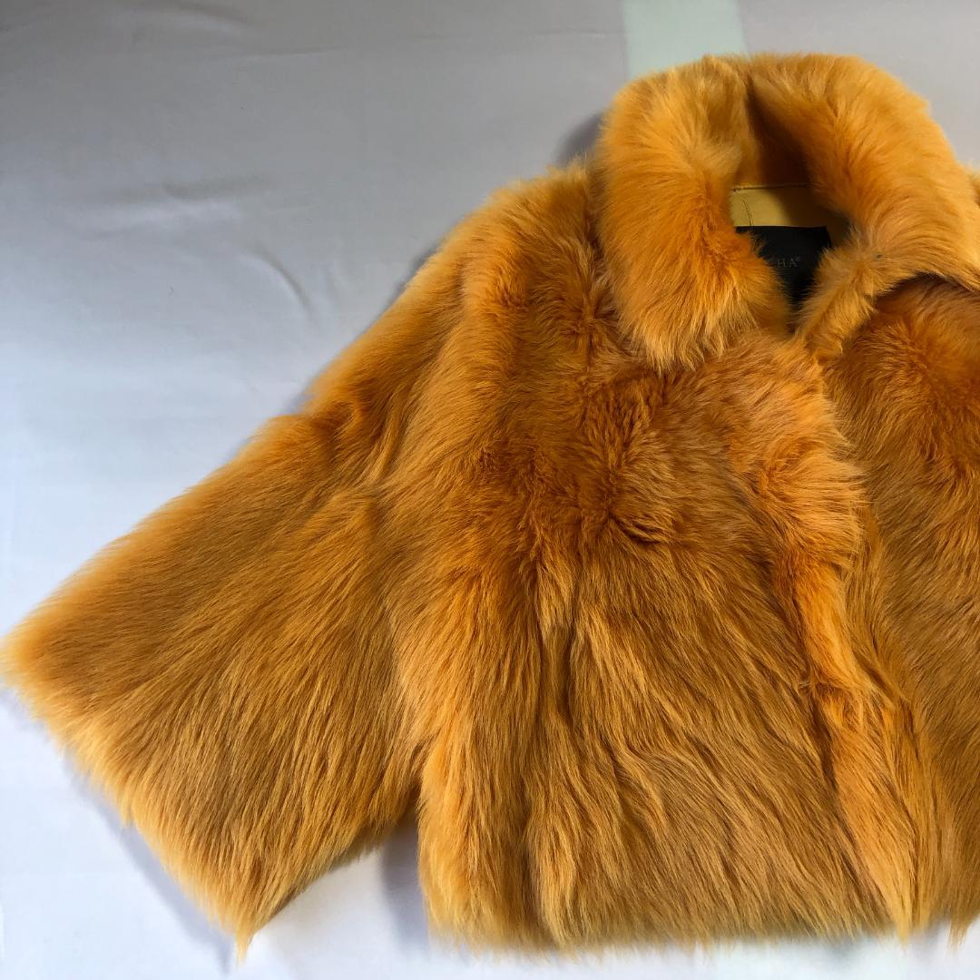 美品　イタリア製　ブランカ　羊革　毛皮　トスカーナムートン　黄色系　ショート
